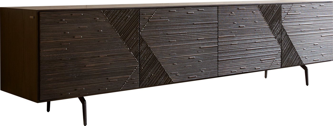 DELIFE Lowboard Tereos, Esche Dunkelbraun 3D Effekt 220 cm 4 Türen Winkelfuß Metall Schwarz Lo von DELIFE