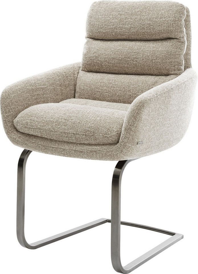 DELIFE Polsterstuhl Abelia-Flex, mit Armlehnen Freischwinger flach Graphit Webstoff Soft Beige von DELIFE