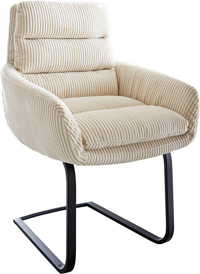 DELIFE Polsterstuhl Abelia-Flex, mit Armlehnen Freischwinger flach Schwarz Cord Beige von DELIFE