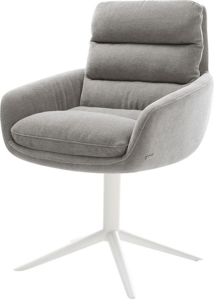 DELIFE Polsterstuhl Abelia-Flex, mit Armlehnen Fußkreuz Weiß Strukturstoff Soft Grau 360° drehbar Wippf von DELIFE