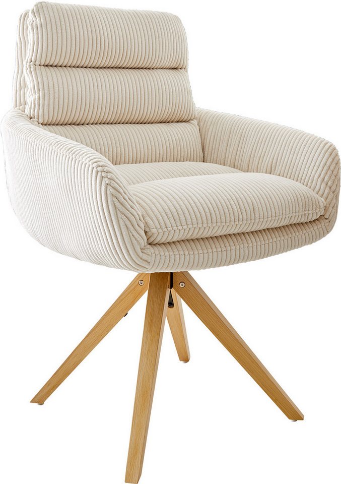 DELIFE Polsterstuhl Abelia-Flex, mit Armlehnen Holzgestell kantig Natur Cord Beige von DELIFE