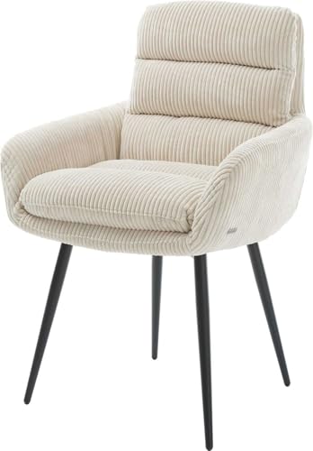 Polsterstuhl Abelia-Flex mit Armlehnen 4-Fuß konisch Schwarz Cord Beige von DELIFE