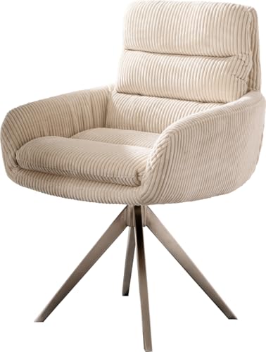 Polsterstuhl Abelia-Flex mit Armlehnen Kreuzgestell kantig Edelstahl Cord Beige Polsterstuhl Abelia-Flex mit Armlehnen Kreuzgestell kantig Edelstahl Cord Beige von DELIFE
