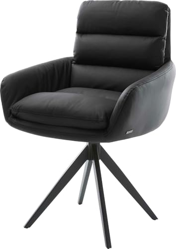Polsterstuhl Abelia-Flex mit Armlehnen Kreuzgestell kantig Schwarz Echt-Leder Schwarz von DELIFE