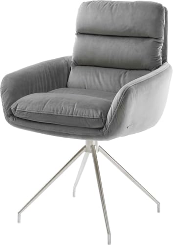 Polsterstuhl Abelia-Flex mit Armlehnen Kreuzgestell konisch Edelstahl Samt Grau von DELIFE