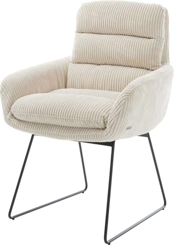 Polsterstuhl Abelia-Flex mit Armlehnen Kufengestell Schwarz Cord Beige von DELIFE