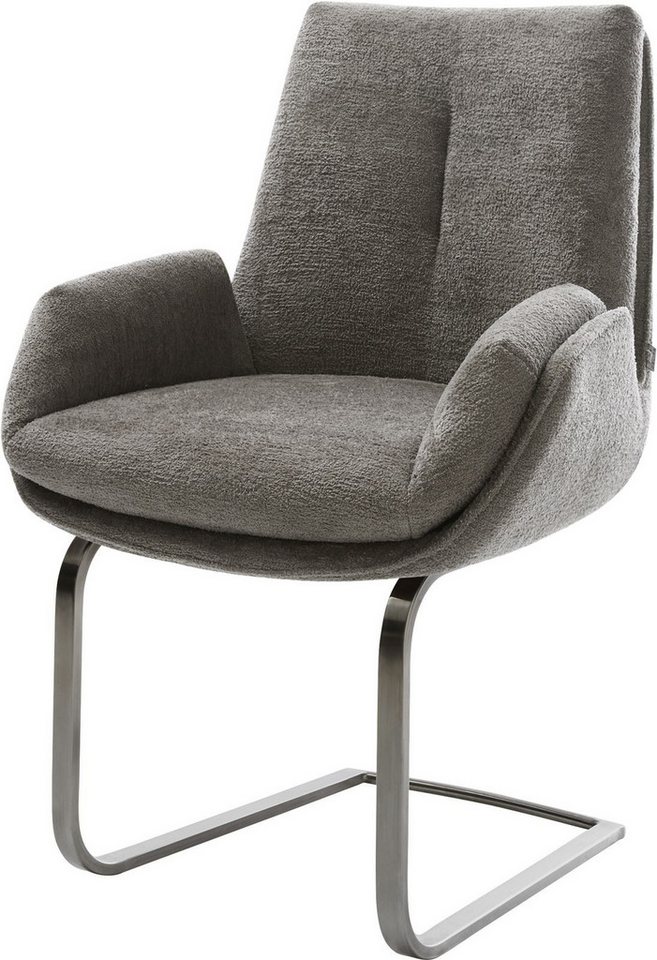 DELIFE Polsterstuhl Clea-Flex, Freischwinger flach Graphit Bouclé Soft Schlamm von DELIFE