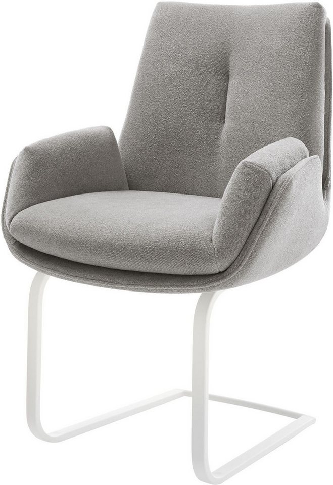 DELIFE Polsterstuhl Clea-Flex, Freischwinger flach Weiß Strukturstoff Soft Grau von DELIFE