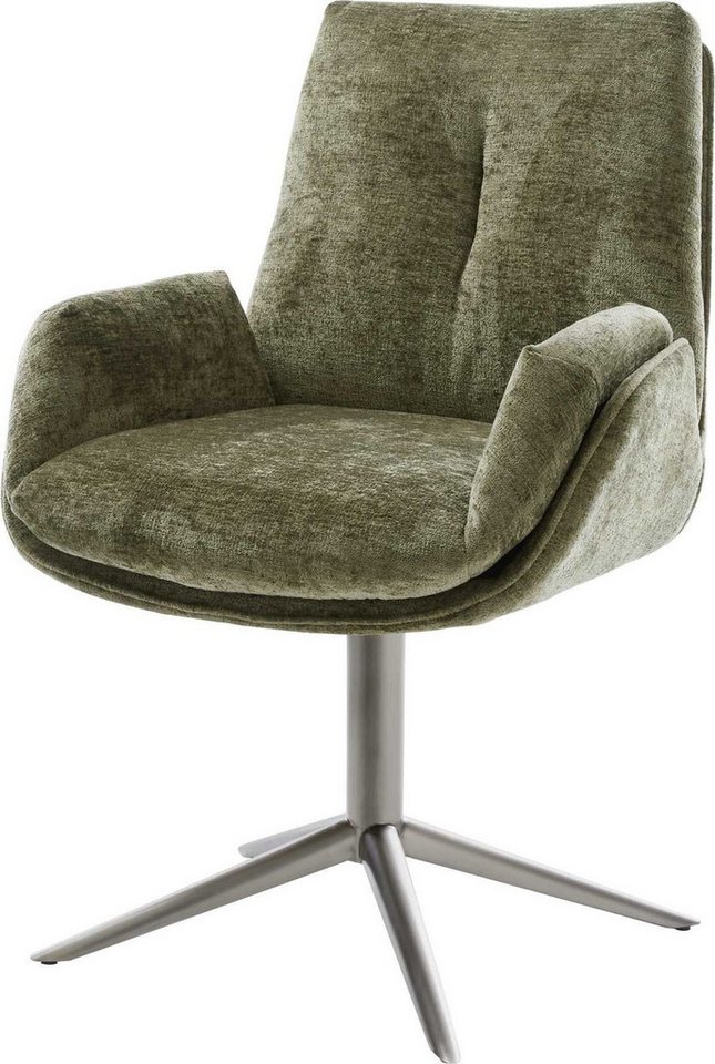 DELIFE Polsterstuhl Clea-Flex, Fußkreuz Graphit Chenille Olive 360° drehbar Wippfunktion von DELIFE