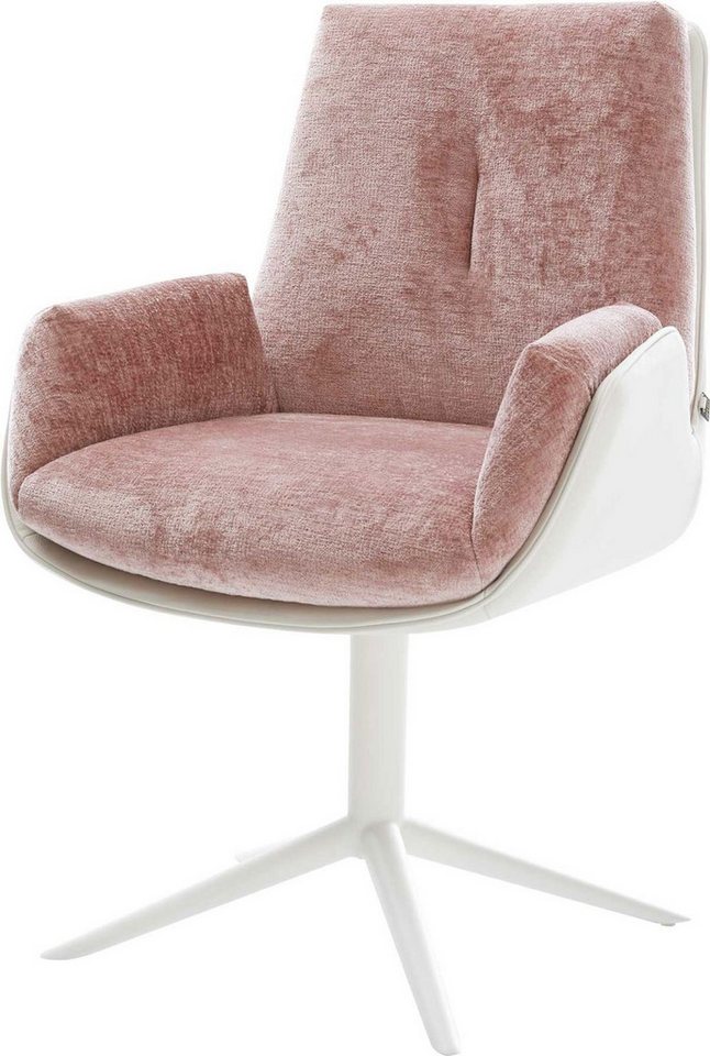 DELIFE Polsterstuhl Clea-Flex, Fußkreuz Weiß Materialmix Echtleder Weiß-Rosé 360° drehbar Wippfunktio DELIFE Polsterstuhl Clea-Flex, Fußkreuz Weiß Materialmix Echtleder Weiß-Rosé 360° drehbar Wippfunktio von DELIFE