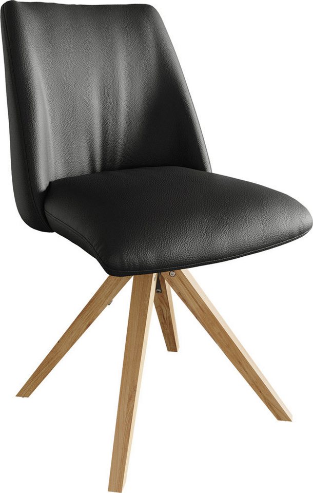 DELIFE Polsterstuhl Elso-Flex, Holzgestell kantig Natur Echt-Leder Schwarz 180° drehbar Taschenfederk von DELIFE