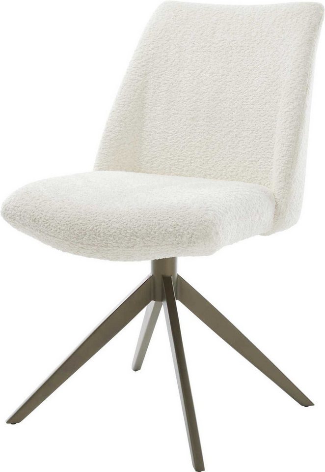 DELIFE Polsterstuhl Elso-Flex, Kreuzgestell breit Effektfinish Titan Bouclé Weiß 360° drehbar Wippfun von DELIFE