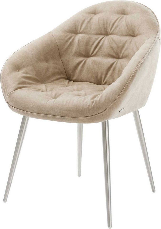 DELIFE Polsterstuhl Gaio-Flex, 4-Fuß konisch Edelstahl Mikrofaser Beige Vintage von DELIFE