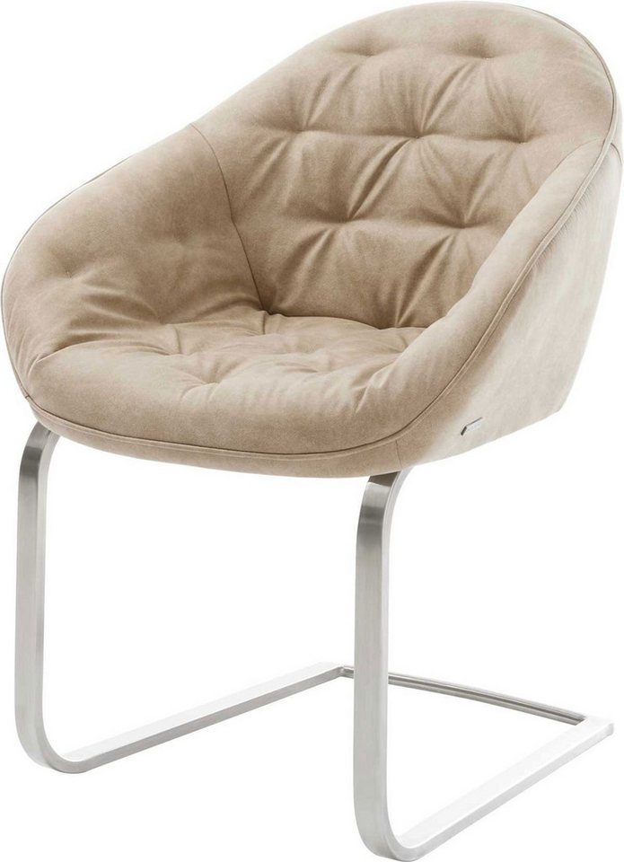 DELIFE Polsterstuhl Gaio-Flex, Freischwinger flach Edelstahl Mikrofaser Beige Vintage von DELIFE