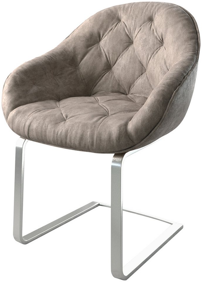 DELIFE Polsterstuhl Gaio-Flex, Freischwinger flach Edelstahl Taupe Vintage von DELIFE