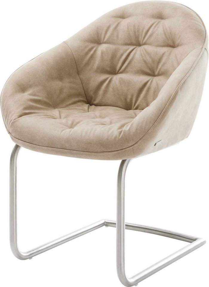 DELIFE Polsterstuhl Gaio-Flex, Freischwinger rund Edelstahl Mikrofaser Beige Vintage von DELIFE