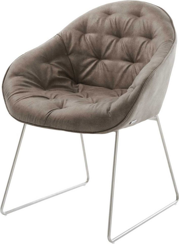 DELIFE Polsterstuhl Gaio-Flex, Kufengestell Edelstahl Mikrofaser Taupe Vintage von DELIFE