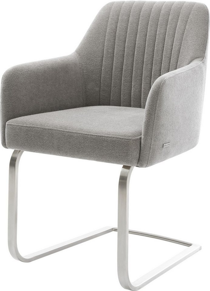 DELIFE Polsterstuhl Greg-Flex, Freischwinger flach Edelstahl Strukturstoff Soft Grau Taschenfederkern von DELIFE