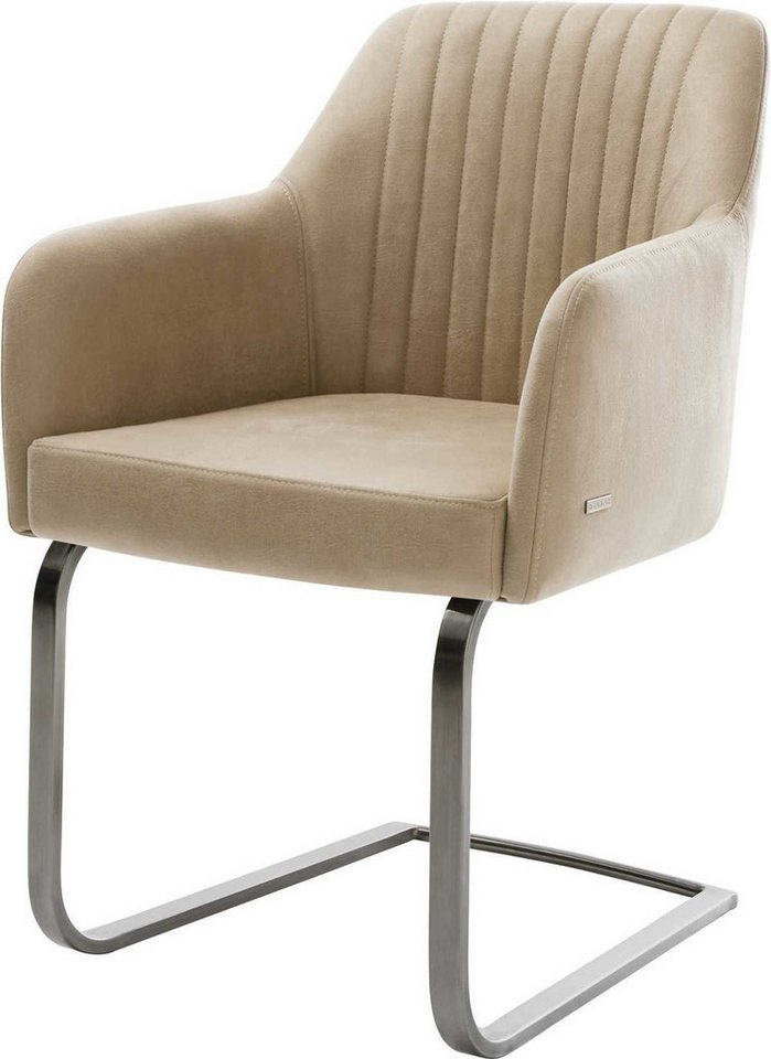 DELIFE Polsterstuhl Greg-Flex, Freischwinger flach Graphit Mikrofaser Beige Vintage Taschenfederkern von DELIFE