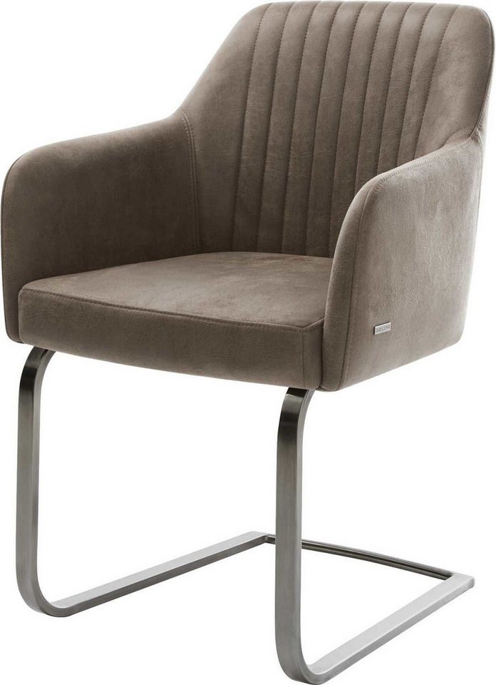 DELIFE Polsterstuhl Greg-Flex, Freischwinger flach Graphit Mikrofaser Taupe Vintage Taschenfederkern von DELIFE