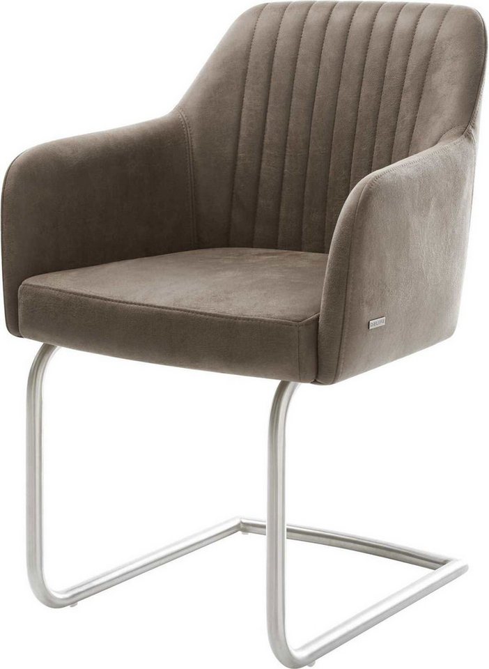 DELIFE Polsterstuhl Greg-Flex, Freischwinger rund Edelstahl Mikrofaser Taupe Vintage Taschenfederkern von DELIFE