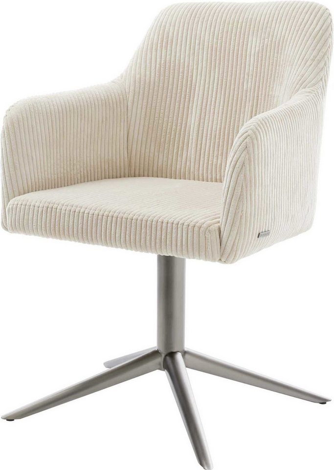 DELIFE Polsterstuhl Greg-Flex, Fußkreuz Graphit Cord Beige 360° drehbar Wippfunktion Taschenfederkern von DELIFE