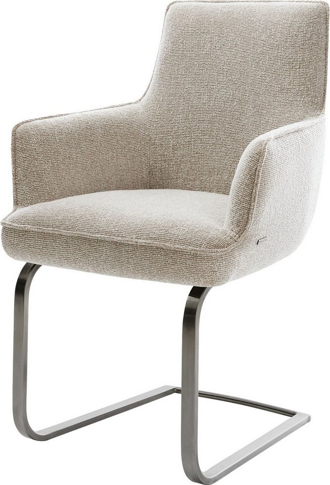 DELIFE Polsterstuhl Heira-Flex, mit Armlehnen Freischwinger flach Graphit Webstoff Soft Beige Taschenf von DELIFE