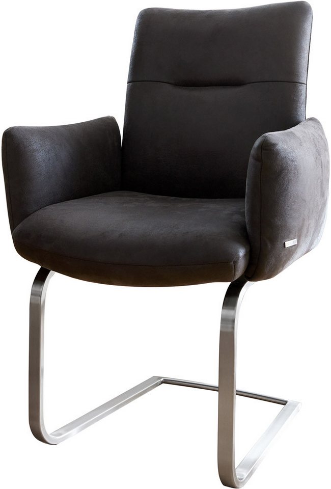 DELIFE Polsterstuhl Jova-Flex, mit Armlehnen Freischwinger flach Edelstahl Anthrazit Vintage Taschenf DELIFE Polsterstuhl Jova-Flex, mit Armlehnen Freischwinger flach Edelstahl Anthrazit Vintage Taschenf von DELIFE