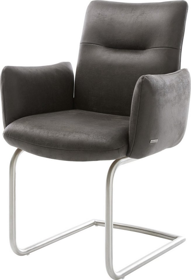 DELIFE Polsterstuhl Jova-Flex, mit Armlehnen Freischwinger rund Edelstahl Anthrazit Vintage Taschenfe von DELIFE