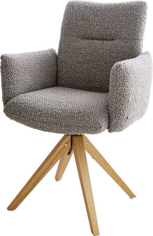 DELIFE Polsterstuhl Jova-Flex, mit Armlehnen Holzgestell kantig Natur Bouclé Silbergrau 180° drehbar DELIFE Polsterstuhl Jova-Flex, mit Armlehnen Holzgestell kantig Natur Bouclé Silbergrau 180° drehbar von DELIFE