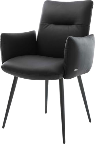 DELIFE Polsterstuhl Jova-Flex mit Armlehnen 4-Fuß konisch Schwarz Echt-Leder Schwarz Taschenfederkern von DELIFE