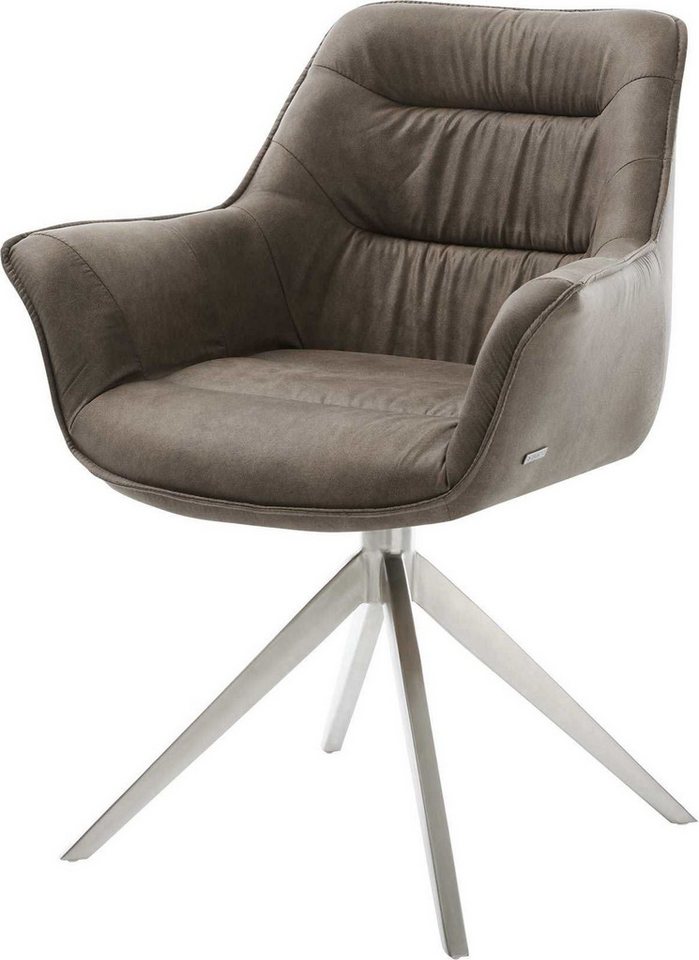 DELIFE Polsterstuhl Kaira-Flex, Kreuzgestell breit Edelstahl Mikrofaser Taupe Vintage 360° drehbar Wip von DELIFE