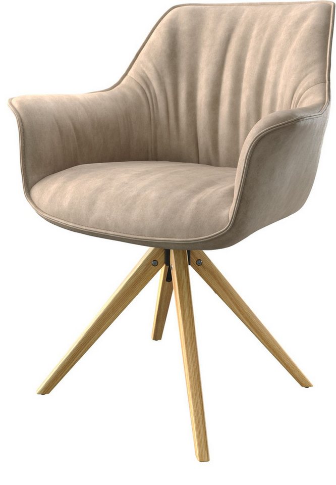 DELIFE Polsterstuhl Keila-Flex, mit Armlehnen Holzgestell kantig Beige Vintage 180° drehbar von DELIFE