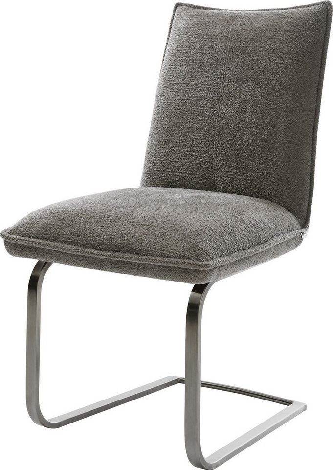 DELIFE Polsterstuhl Lelio-Flex, Freischwinger flach Graphit Bouclé Soft Schlamm Taschenfederkern von DELIFE