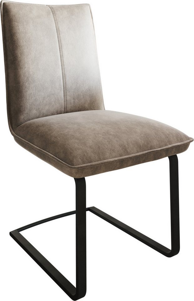 DELIFE Polsterstuhl Lelio-Flex, Freischwinger flach Schwarz Taupe Vintage von DELIFE