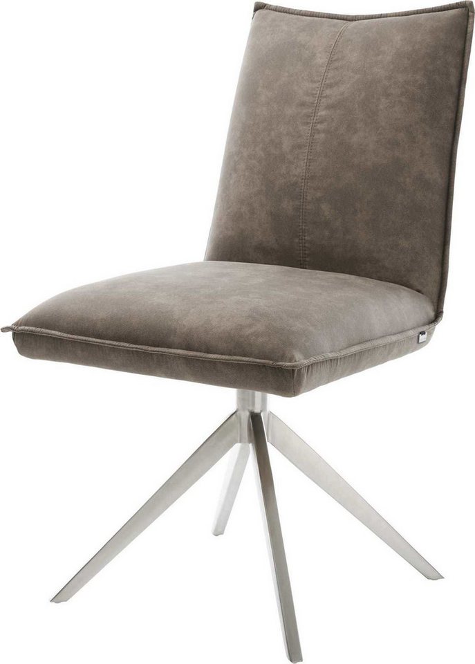 DELIFE Polsterstuhl Lelio-Flex, Kreuzgestell breit Edelstahl Mikrofaser Taupe Vintage 360° drehbar Wip von DELIFE