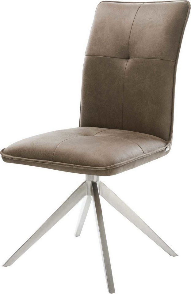 DELIFE Polsterstuhl Maddy-Flex, Kreuzgestell breit Edelstahl Mikrofaser Taupe Vintage 360° drehbar Wip von DELIFE