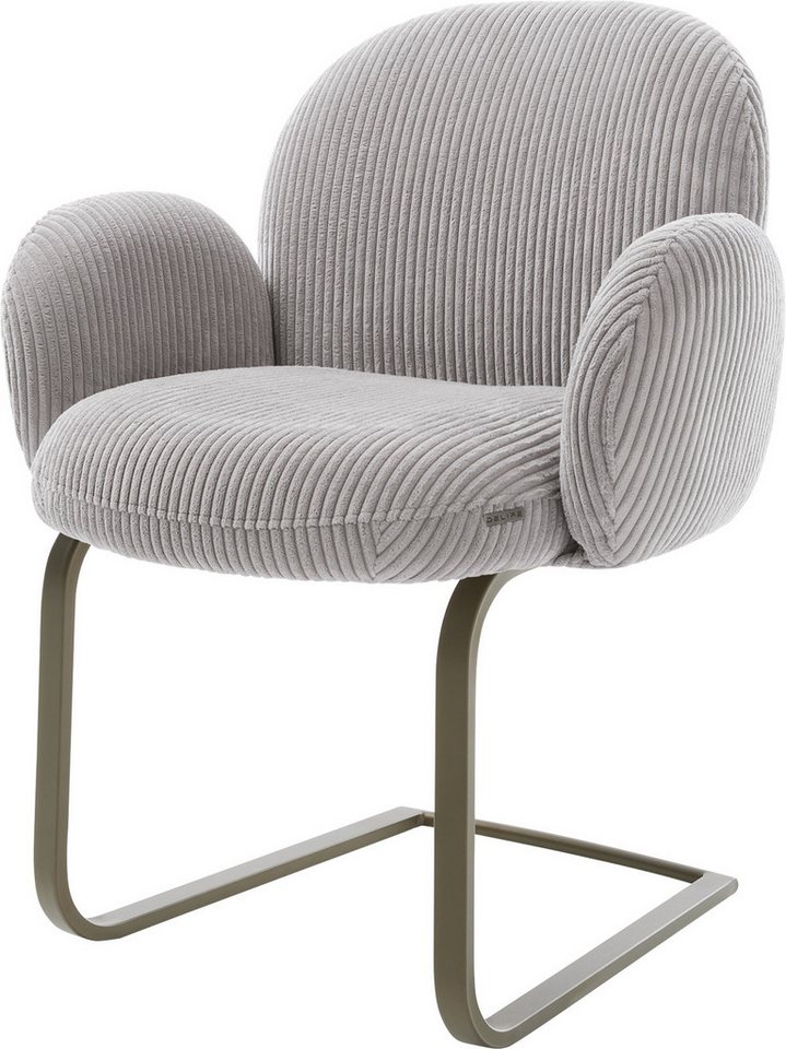 DELIFE Polsterstuhl Nube-Flex, mit Armlehnen Freischwinger flach Effektfinish Titan Cord Silbergrau T von DELIFE