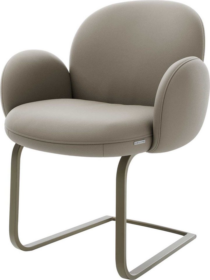 DELIFE Polsterstuhl Nube-Flex, mit Armlehnen Freischwinger flach Effektfinish Titan Echt-Leder Schlam von DELIFE