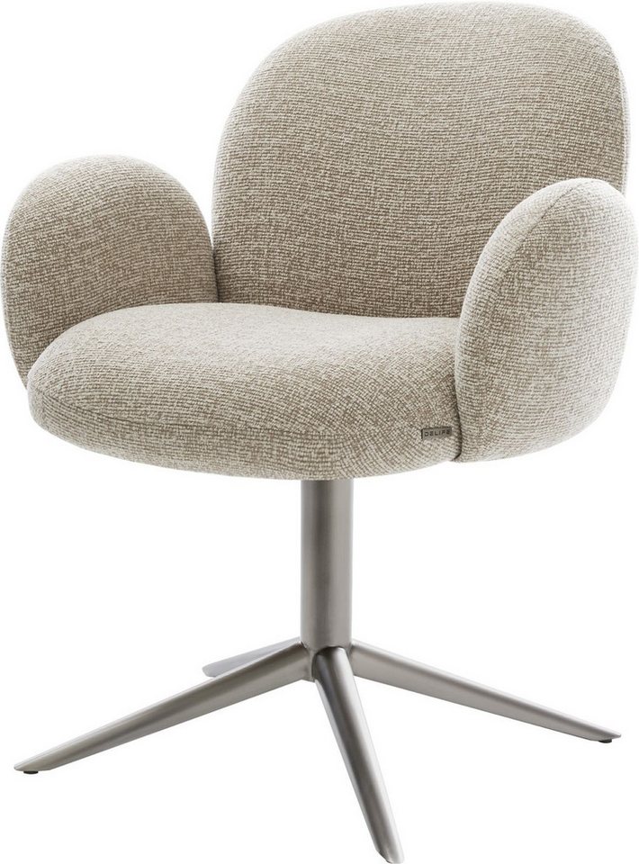 DELIFE Polsterstuhl Nube-Flex, mit Armlehnen Fußkreuz Graphit Webstoff Soft Beige 360° drehbar Wippfu von DELIFE