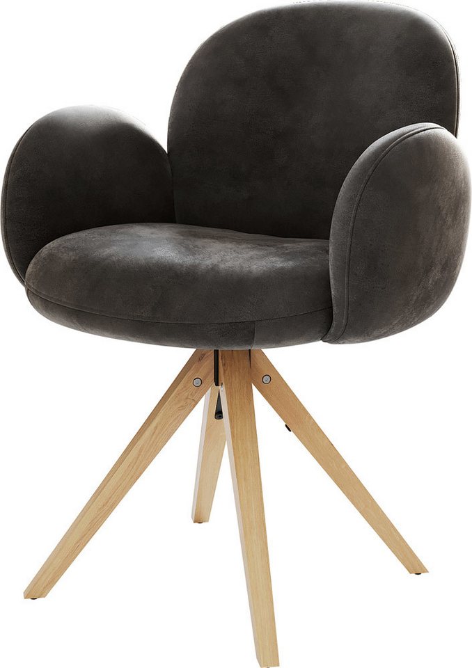 DELIFE Polsterstuhl Nube-Flex, mit Armlehnen Holzgestell kantig Natur Mikrofaser Anthrazit Vintage 18 von DELIFE