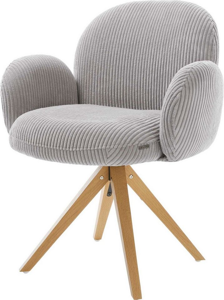 DELIFE Polsterstuhl Nube-Flex, mit Armlehnen Holzgestell kantig Natur Cord Silbergrau 180° drehbar Ta von DELIFE