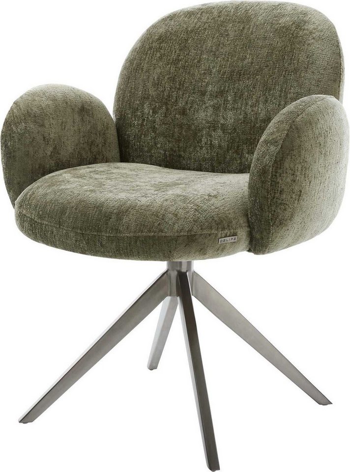 DELIFE Polsterstuhl Nube-Flex, mit Armlehnen Kreuzgestell breit Graphit Chenille Olive 360° drehbar W von DELIFE
