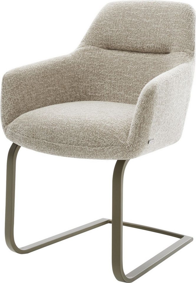 DELIFE Polsterstuhl Pejo-Flex, Freischwinger flach Effektfinish Titan Webstoff Soft Beige Taschenfede von DELIFE