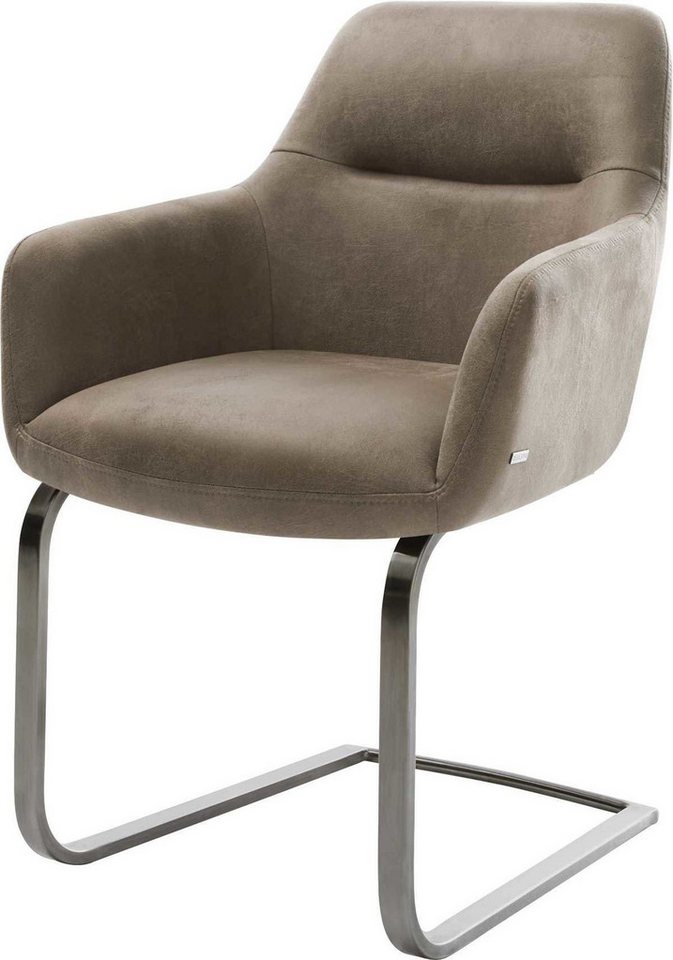 DELIFE Polsterstuhl Pejo-Flex, Freischwinger flach Graphit Mikrofaser Taupe Vintage Taschenfederkern von DELIFE