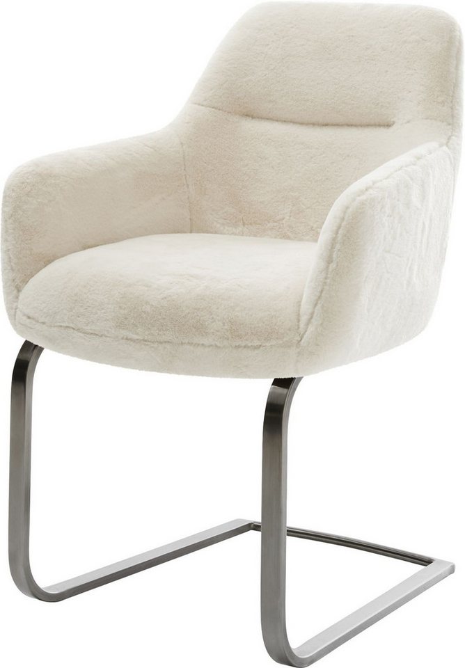 DELIFE Polsterstuhl Pejo-Flex, Freischwinger flach Graphit Plüsch Creme-Weiß Taschenfederkern von DELIFE