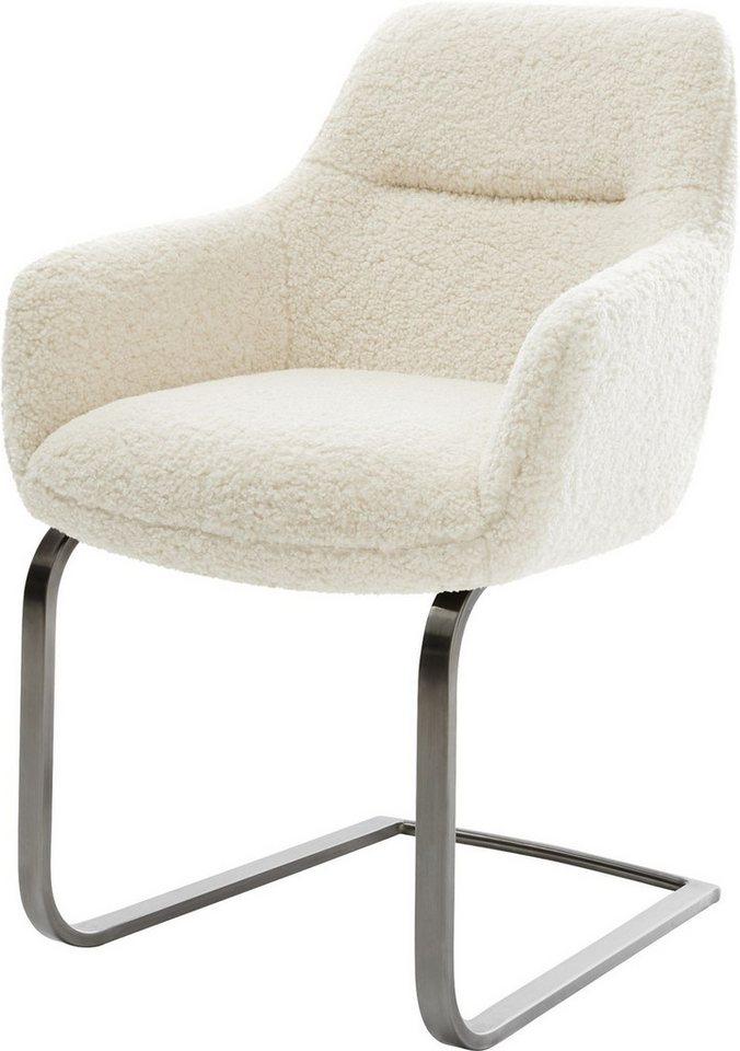 DELIFE Polsterstuhl Pejo-Flex, Freischwinger flach Graphit Teddystoff Beige Taschenfederkern von DELIFE