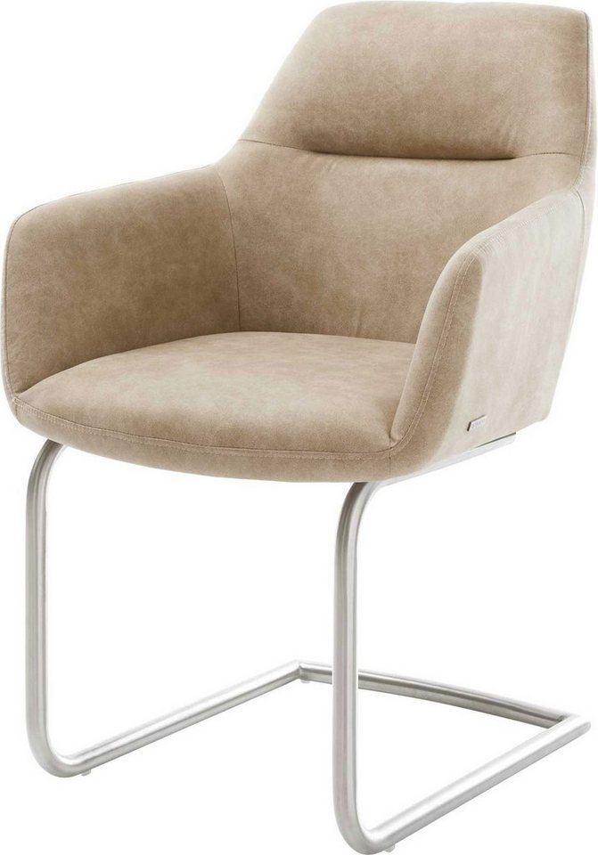 DELIFE Polsterstuhl Pejo-Flex, Freischwinger rund Edelstahl Mikrofaser Beige Vintage Taschenfederkern von DELIFE