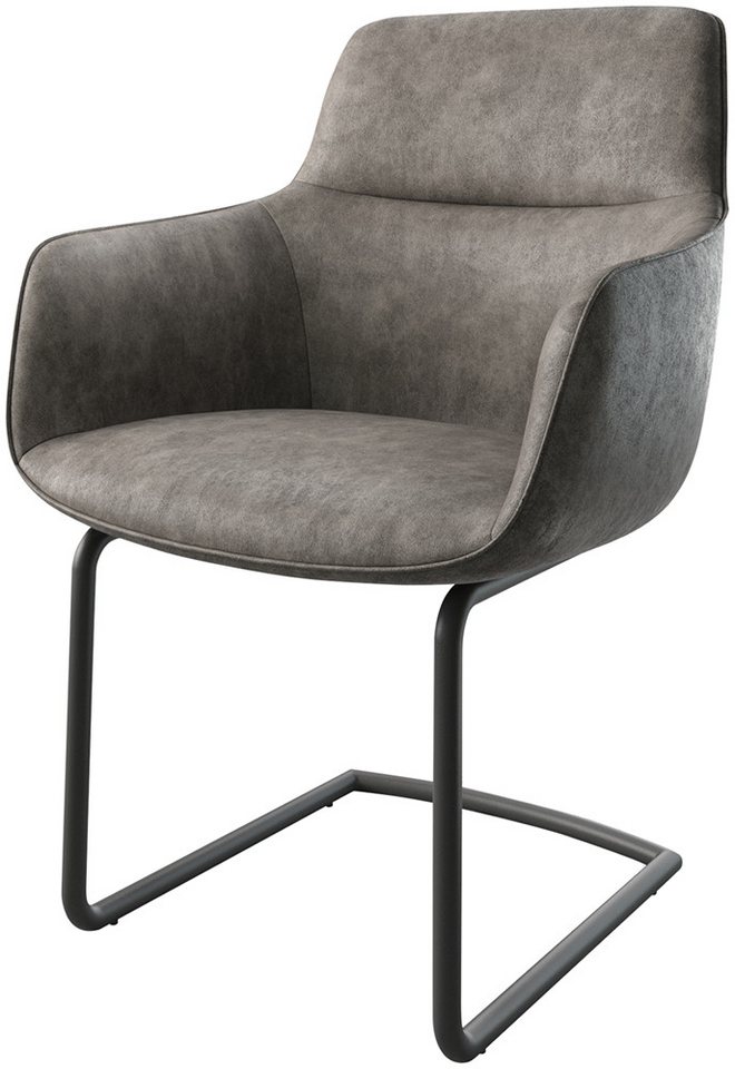 DELIFE Polsterstuhl Pejo-Flex, Freischwinger rund Schwarz Anthrazit Vintage von DELIFE