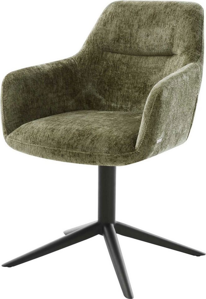 DELIFE Polsterstuhl Pejo-Flex, Fußkreuz Schwarz Chenille Olive 360° drehbar Wippfunktion Taschenfeder von DELIFE